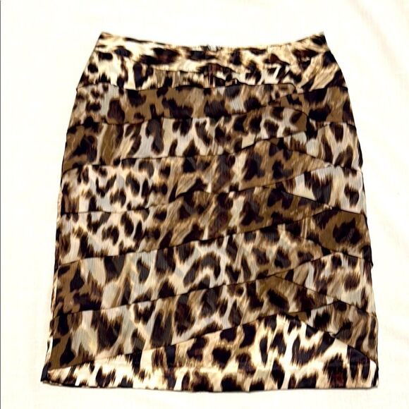 Worthington Leopard Print Layered Tiered Chiffon Pencil Skirt Brown Black 12 P - Picture 1 of 10